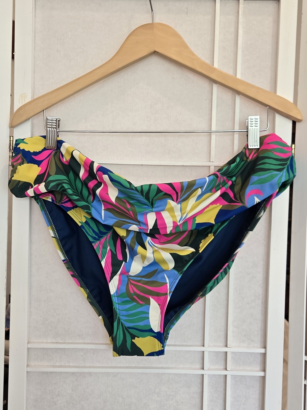 Boden Multicolor Leaf-Print Bikini Bottoms in Pink, Green, Blue and Yellow
